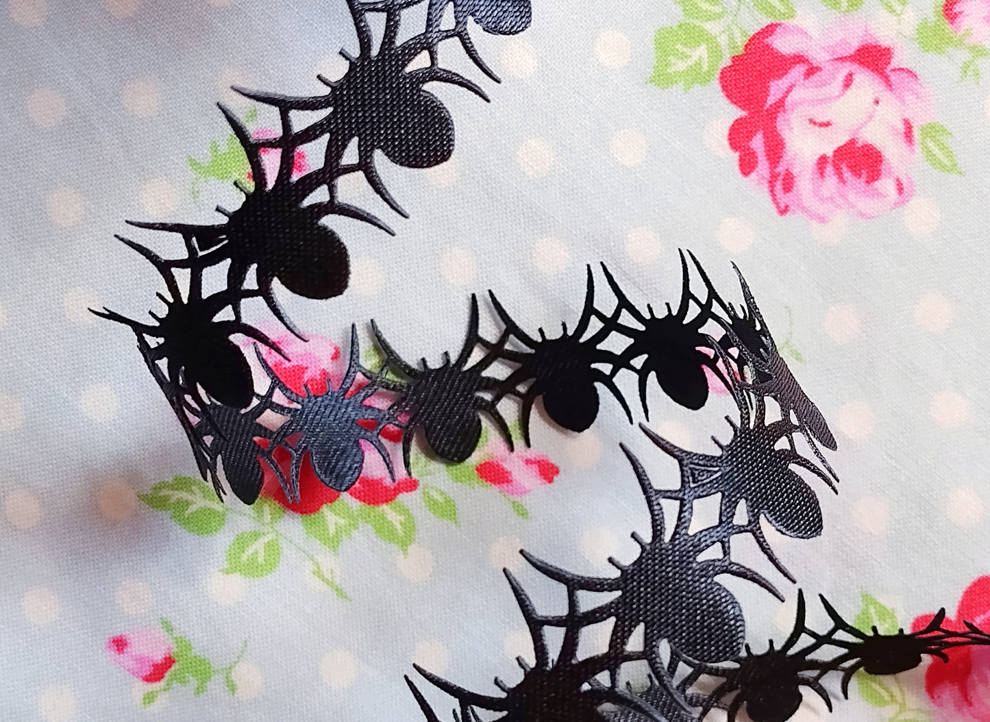 Black Spiders Satin Cut Out Ribbon/Trim - 7/8 inch - 1 Yard
