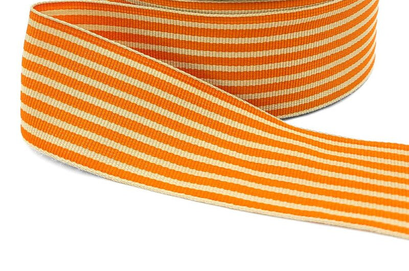 Striped Grosgrain Ribbon - Carrot Orange and Ivory - 1 1/2 inch - 1 Yard