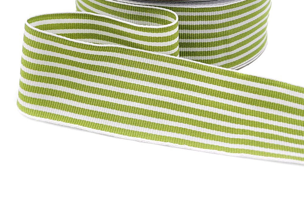 Striped Grosgrain Ribbon - Celery Green and White - 1 1/2 inch - 1 Yard