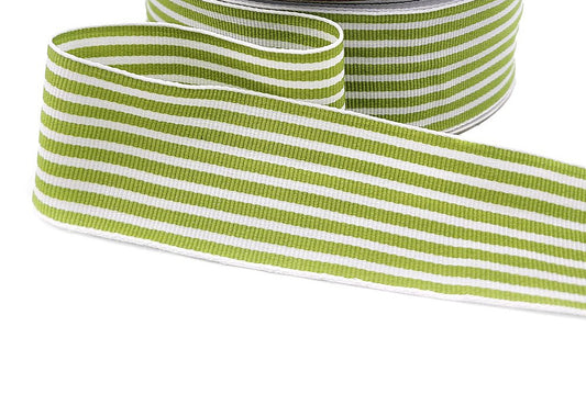 Striped Grosgrain Ribbon - Celery Green and White - 1 1/2 inch - 1 Yard - Sugar Pink Boutique