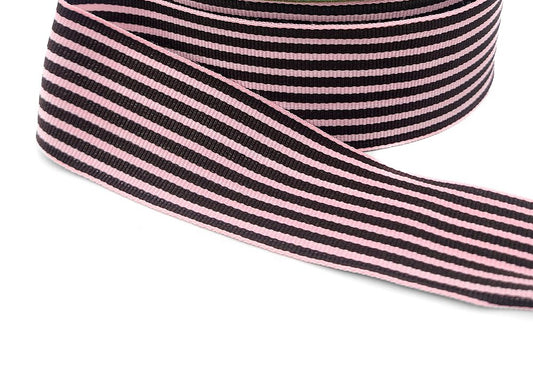 Striped Grosgrain Ribbon -  Dark Brown and Pink Frosting - 1 1/2 inch - 1 Yard