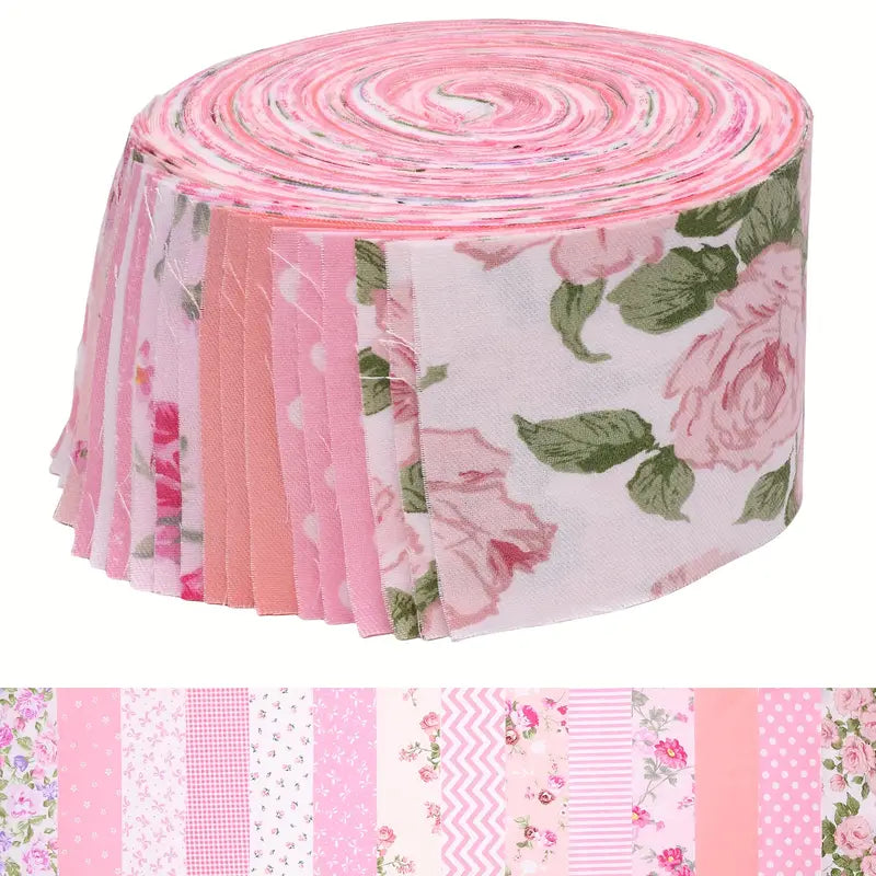 Shabby Chic Pink Floral Jelly Roll - 2.5" X 16.54" - Set of 42 Fabric Stripes