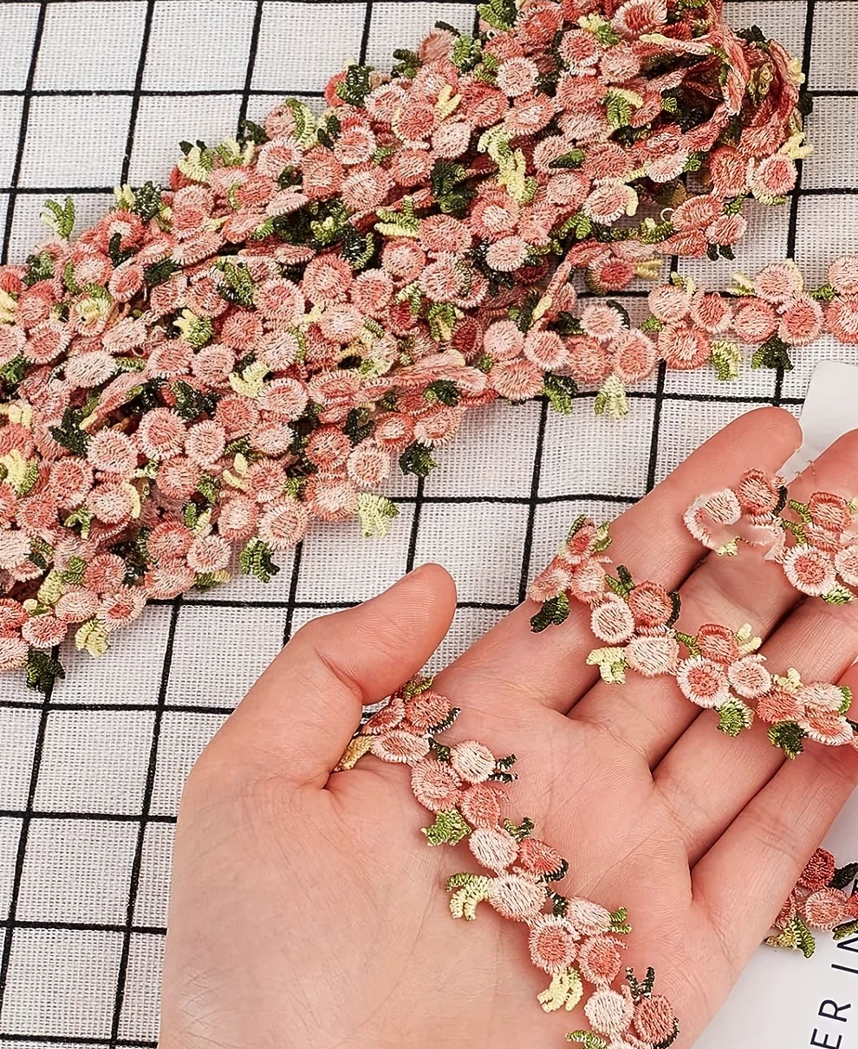 Blush Pink and Moss Green Floral Embroidered Lace Trim - .79 inch - 1 Yard - Sugar Pink Boutique