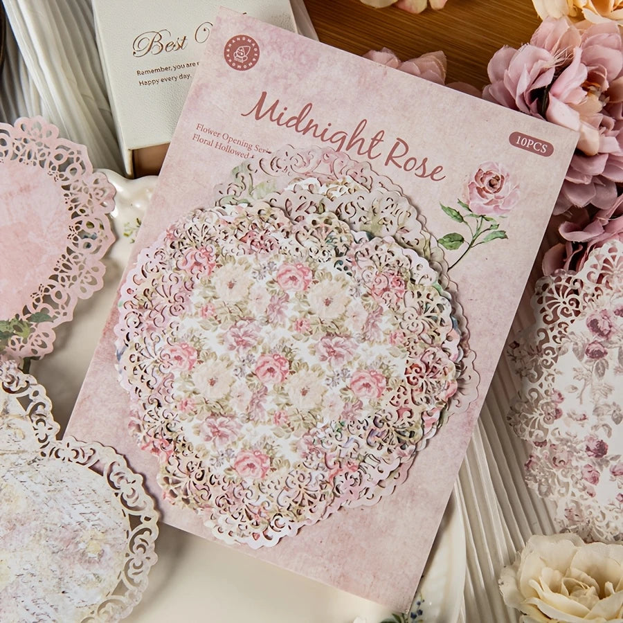 Shabby Pink Rose Vintage Style Lace Doily Papers - Set of 10