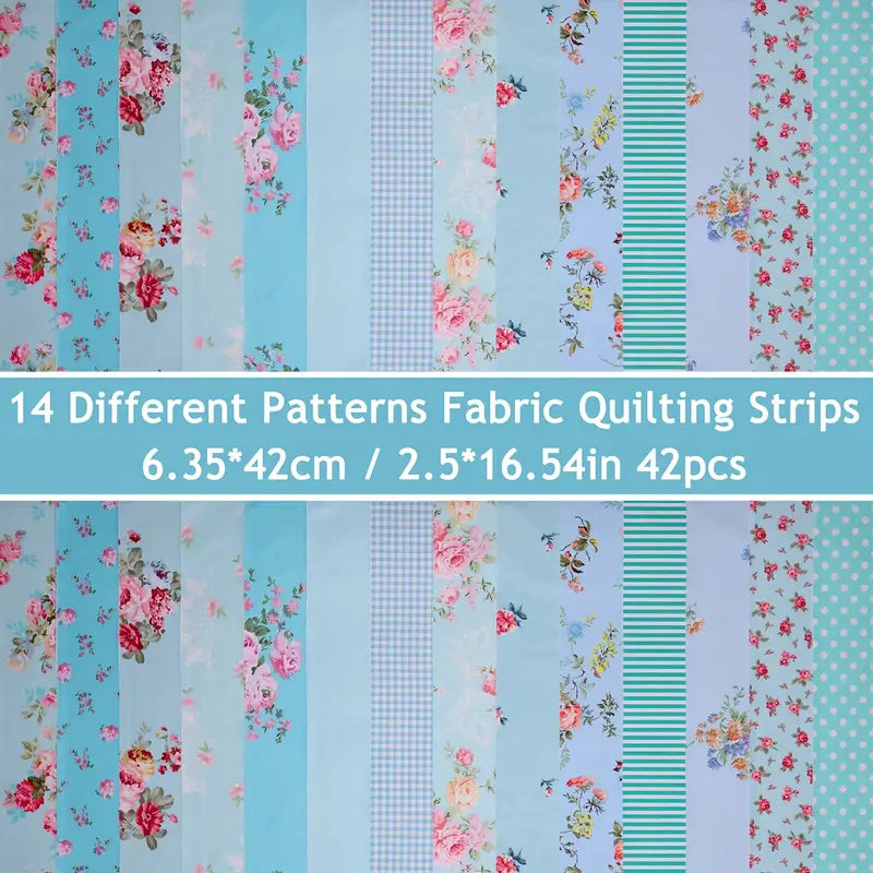 Shabby Chic Blue Floral Jelly Roll - 2.5" X 16.54" - Set of 42 Fabric Stripes