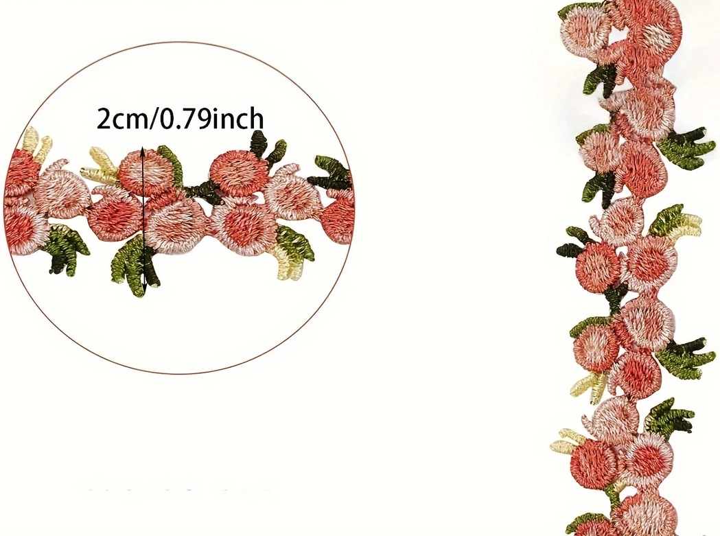 Blush Pink and Moss Green Floral Embroidered Lace Trim - .79 inch - 1 Yard - Sugar Pink Boutique