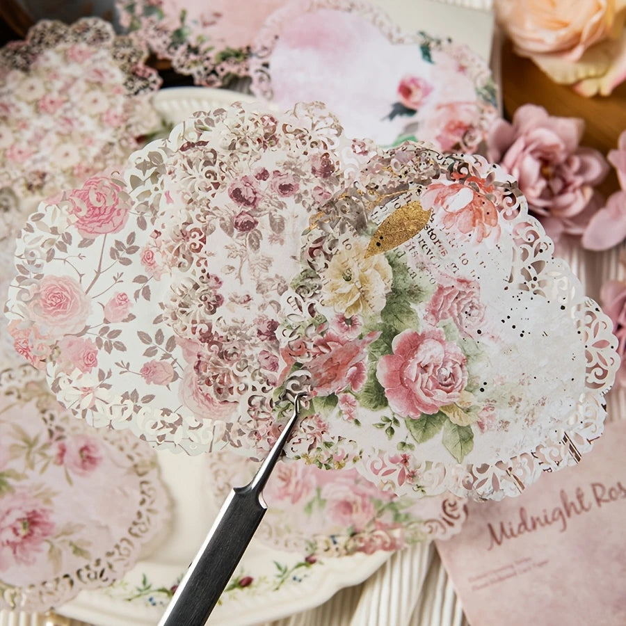 Shabby Pink Rose Vintage Style Lace Doily Papers - Set of 10