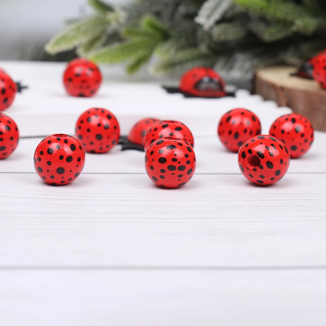 Ladybug Themed Spring & Summer Wooden Beads - Set of 60 - Sugar Pink Boutique