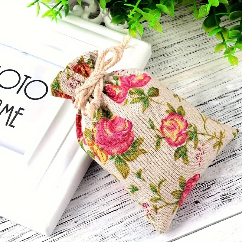 Shabby Chic Floral Burlap Drawstring Bags - Set of 4 - Sugar Pink Boutique