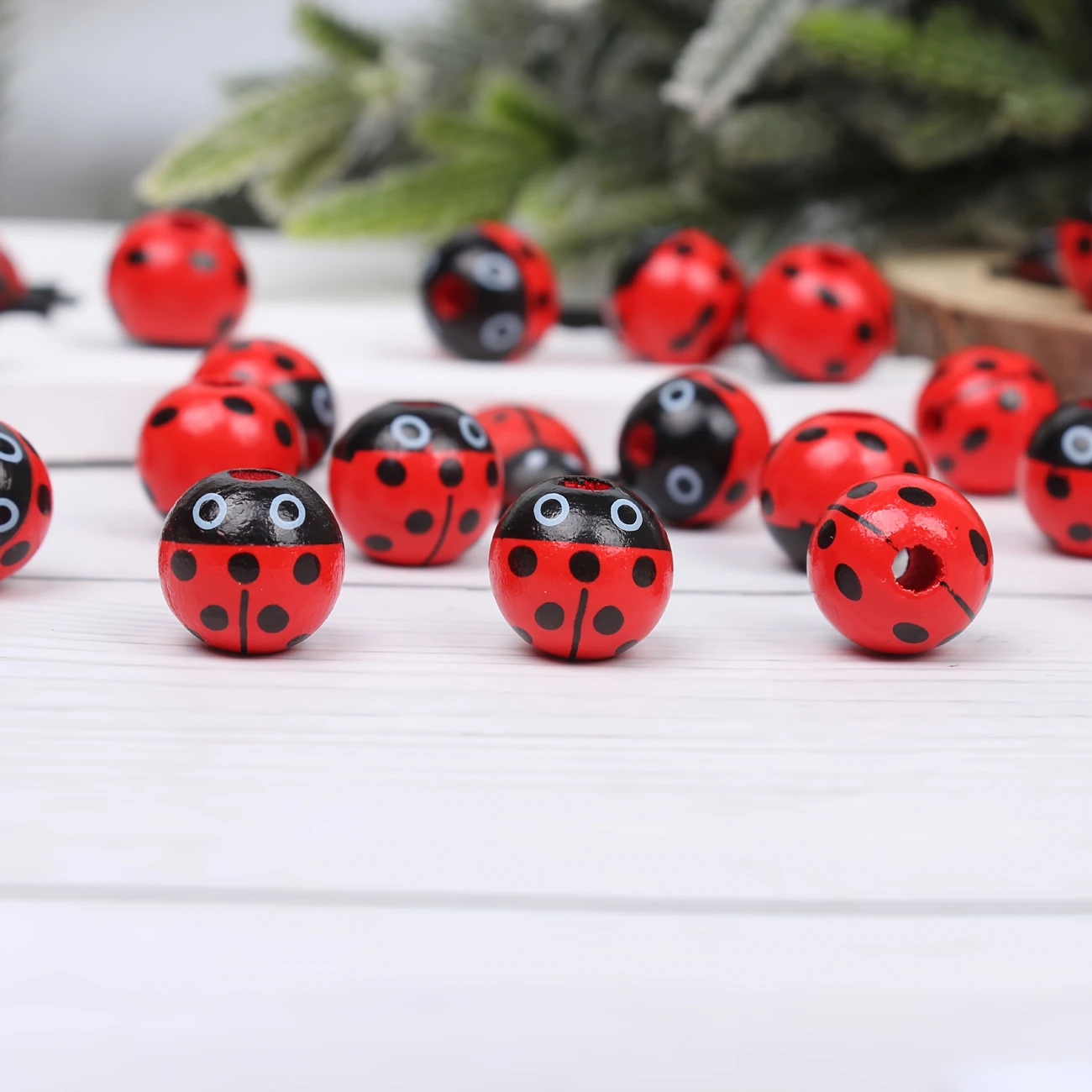 Ladybug Themed Spring & Summer Wooden Beads - Set of 60 - Sugar Pink Boutique