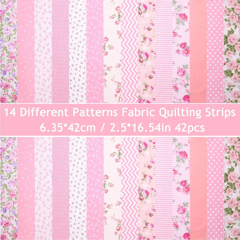 Shabby Chic Pink Floral Jelly Roll - 2.5" X 16.54" - Set of 42 Fabric Stripes