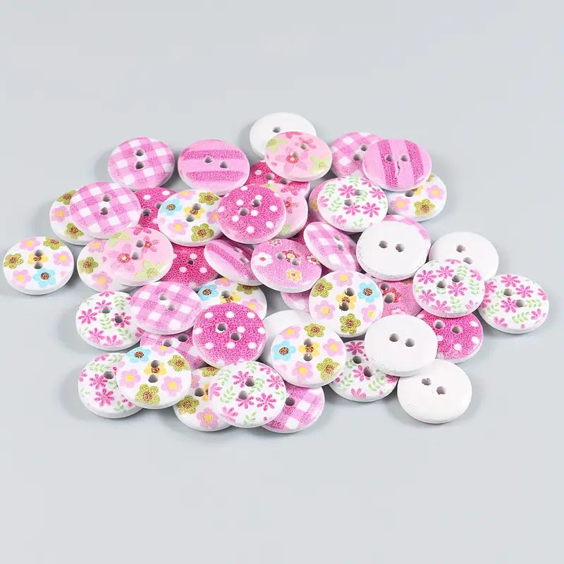 Pink and White Spring Mix Wooden Painted Buttons - Set of 50 - Sugar Pink Boutique