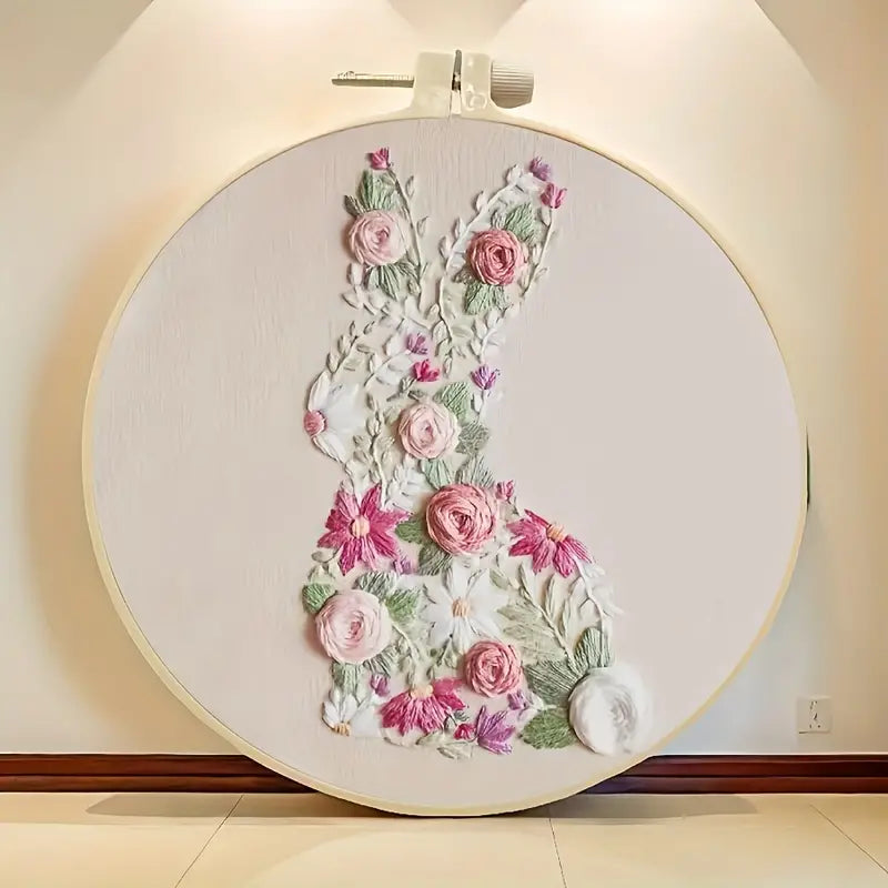 Floral Rabbit Embroidery Starter KIT for DIY Beginners - Sugar Pink Boutique