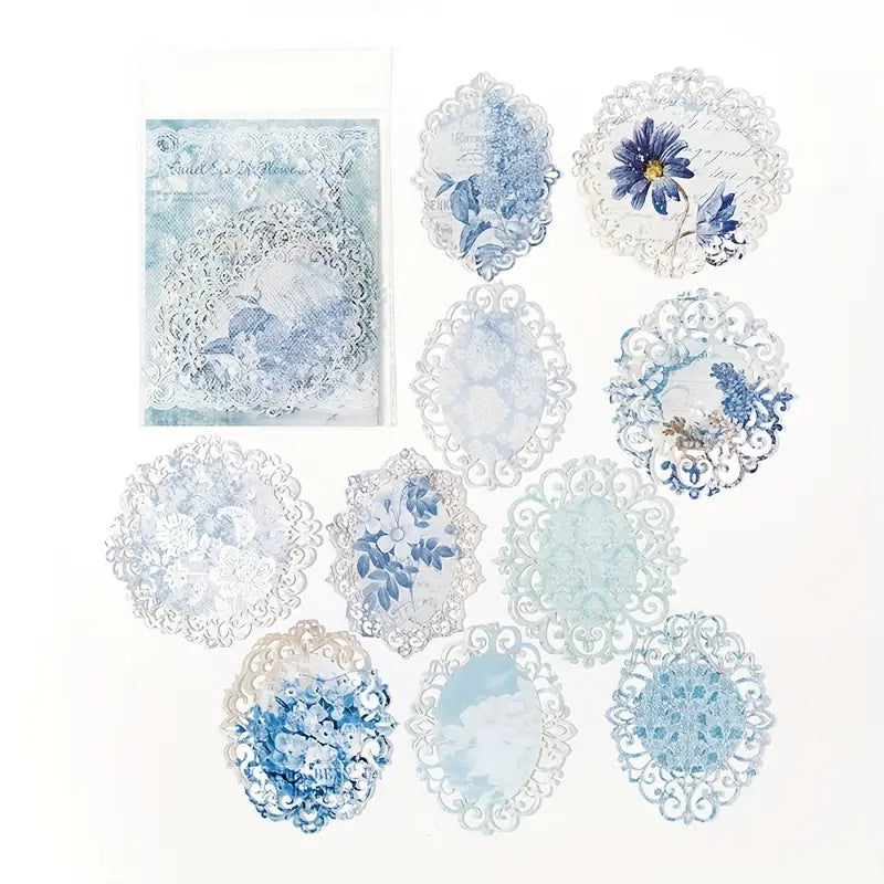 Shabby Chic Blue Floral Vintage Style Lace Doily Papers - Set of 10