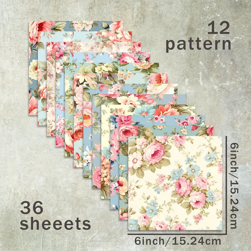 Shabby Chic Floral Blue and Pink 6" x 6" Paper Collection - 36- Sheets
