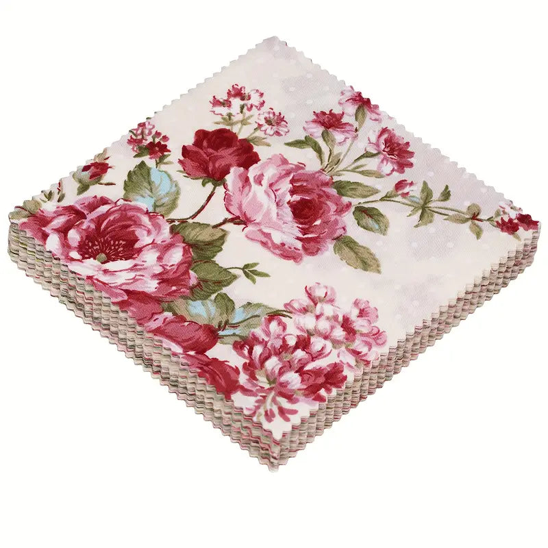 Shabby Chic Vintage Style Floral & Gingham Charm Pack - 5" X 5" - Set of 42 Fabric Squares