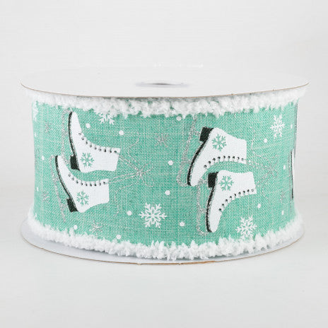 2 1/2" Ice Skates Snow Drift Wired Ribbon: Dark Mint - 1  Yard - Sugar Pink Boutique