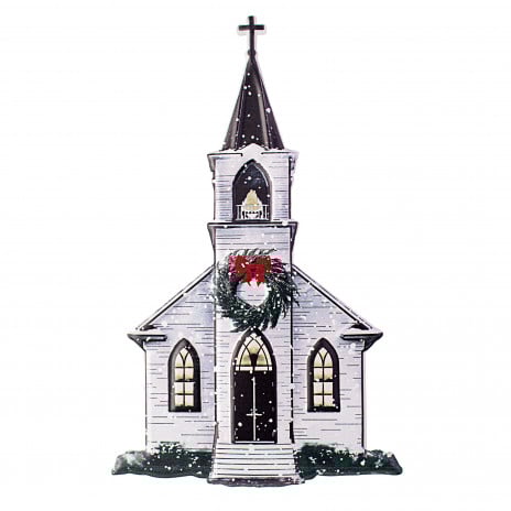 12" Metal Embossed Hanger: Winter Church - Sugar Pink Boutique