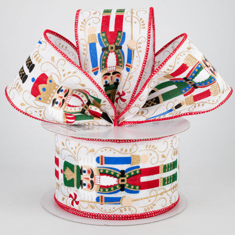 2 1/2" Nutcrackers Wired Ribbon: White - 1 Yard - Sugar Pink Boutique