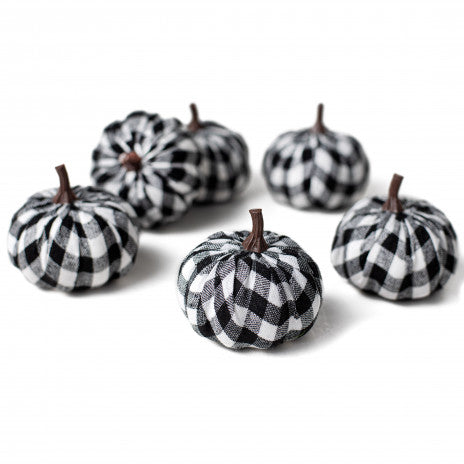 3" Fabric Check Pumpkins: Black & White (Set of 6)