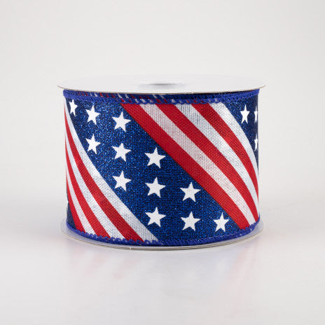 2 1/2" Glitter Stars & Stripes Wired Ribbon -1 Yard