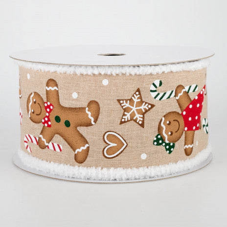 2 1/2" Chenille Edge Gingerbread Wired Ribbon: Natural - 1 Yard - Sugar Pink Boutique