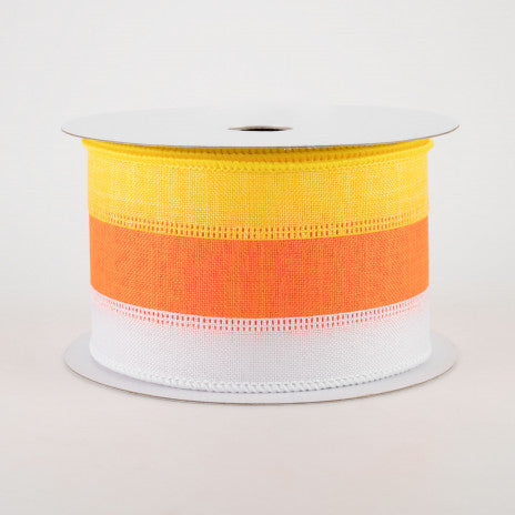 2 1/2" Tricolor Striped Ribbon: White, Orange, Yellow - 1 Yard - Sugar Pink Boutique