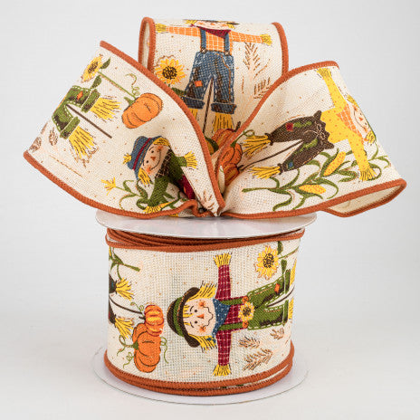 2 1/2" Scarecrows With Glitter Wired Ribbon: Cream - 1 Yard - Sugar Pink Boutique
