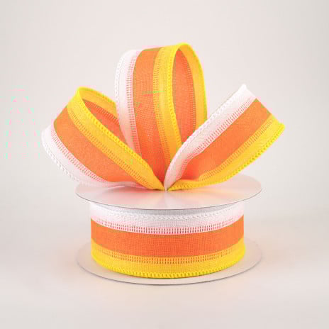 1 1/2" Stripe Wired Ribbon: White, Orange, Yellow - 1 Yard - Sugar Pink Boutique