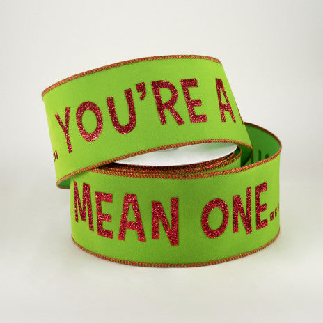 2 1/2" You're A Mean One Green Monster Wired Ribbon: Lime - 1 Yard - Sugar Pink Boutique