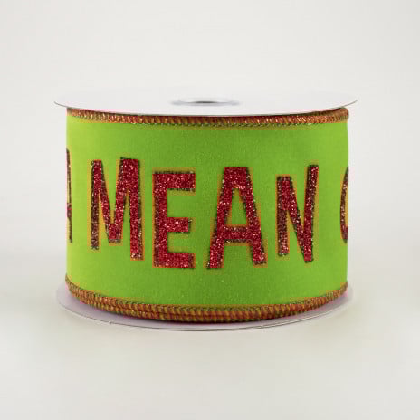 2 1/2" You're A Mean One Green Monster Wired Ribbon: Lime - 1 Yard - Sugar Pink Boutique