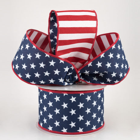 2.5" Two Sided Stars & Stripes Wired Ribbon - 1 Yard - Sugar Pink Boutique