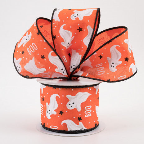 2 1/2" Boo Ghosts Wired Ribbon: Dark Orange -1 Yard - Sugar Pink Boutique