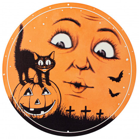 12" Metal Sign: Vintage Inspired Orange Moon Face - Sugar Pink Boutique