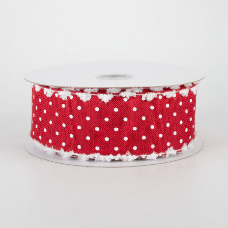 1 1/2" Swiss Dot Snow Edge Wired Ribbon: Red & White- 1 Yard - Sugar Pink Boutique