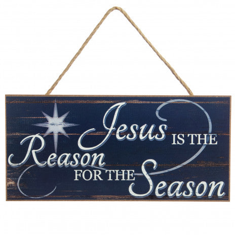 12" Wooden Navy Sign: Jesus is the Reason For The Season - Sugar Pink Boutique