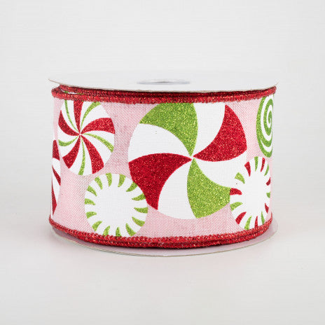 2 1/2" Bold Peppermints Wired Ribbon: Pale Pink - 1 Yard - Sugar Pink Boutique
