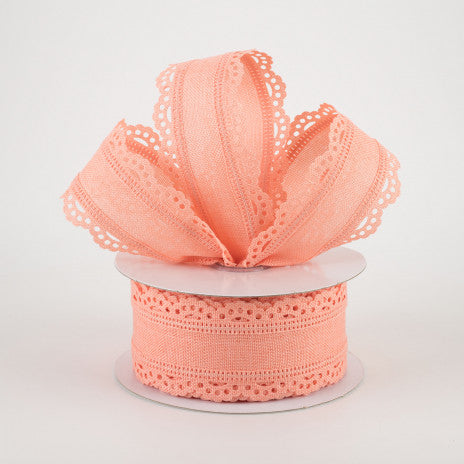 1 1/2" Scalloped Edge Wired Ribbon: Peach Blush - 1 Yard - Sugar Pink Boutique