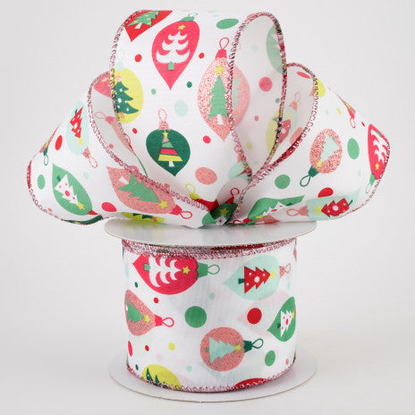 2 1/2" Retro Christmas Ornament Wired Ribbon: Peach, Mint - 1 Yard - Sugar Pink Boutique