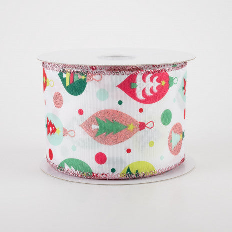 2 1/2" Retro Christmas Ornament Wired Ribbon: Peach, Mint - 1 Yard - Sugar Pink Boutique