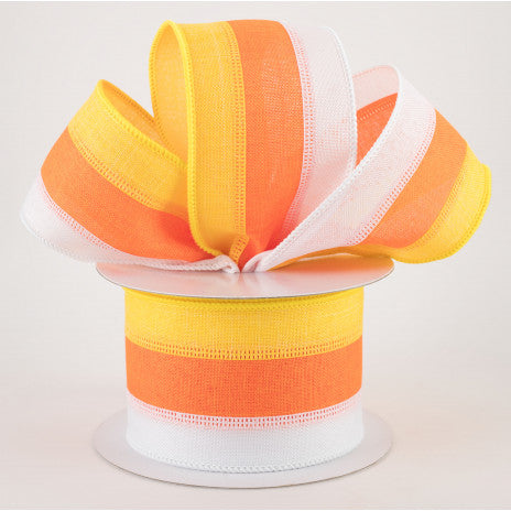 2 1/2" Tricolor Striped Ribbon: White, Orange, Yellow - 1 Yard - Sugar Pink Boutique