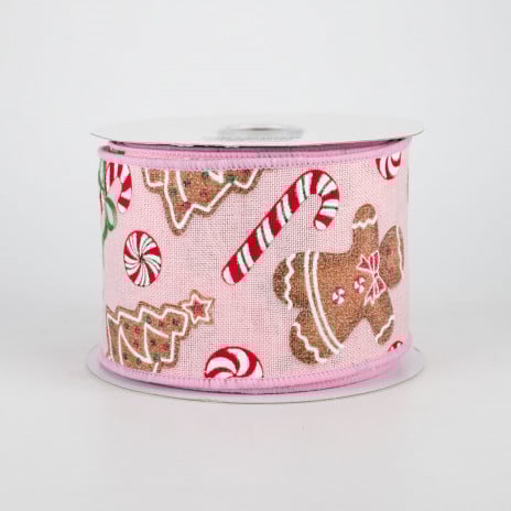 2 1/2" Gingerbread With Candy Wired Ribbon: Pale Pink - 1 Yard