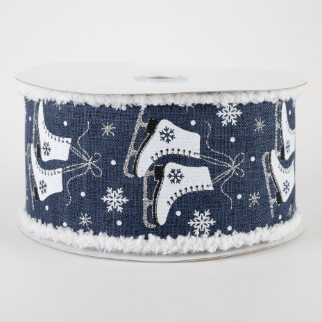 2 1/2" Ice Skates Snow Drift Wired Ribbon: Navy - 1 Yard - Sugar Pink Boutique