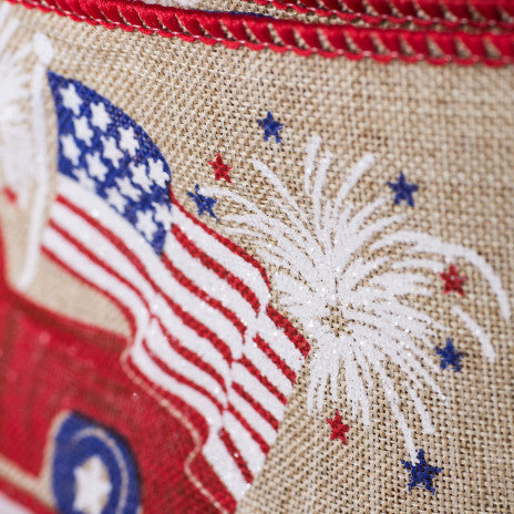 2 1/2" Patriotic Truck Wired Ribbon: Buff - 1 Yard - Sugar Pink Boutique