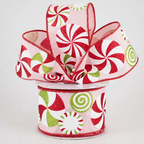 2 1/2" Bold Peppermints Wired Ribbon: Pale Pink - 1 Yard - Sugar Pink Boutique