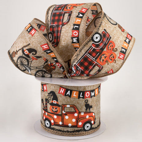 2 1/2" Halloween Parade Wired Ribbon: Natural - 1 Yard - Sugar Pink Boutique