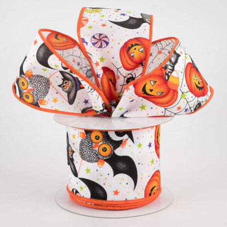 2 1/2" Halloween Collage Satin Wired Ribbon - 1 Yard - Sugar Pink Boutique