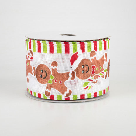 2 1/2" Gingerbread Men Striped Wired Ribbon - 1 Yard