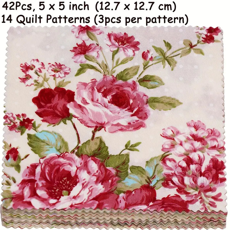 Shabby Chic Vintage Style Floral & Gingham Charm Pack - 5" X 5" - Set of 42 Fabric Squares
