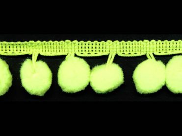 Pom Pom Trim - Neon Green Dangling - 1/2 inch Ball Fringe - 1 Yard